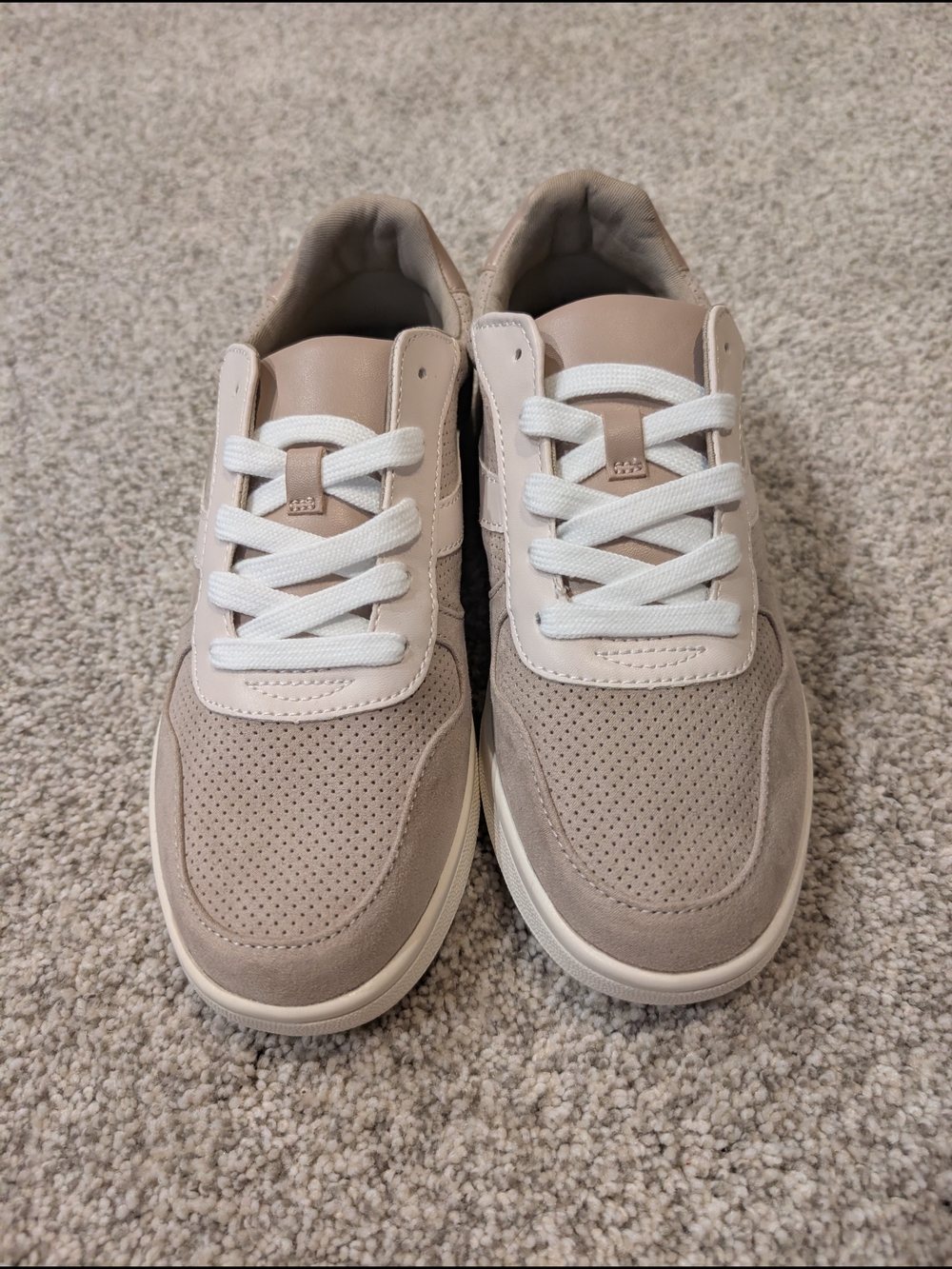 Old Navy Neutral Beige Suede-Look Sneakers with White Laces